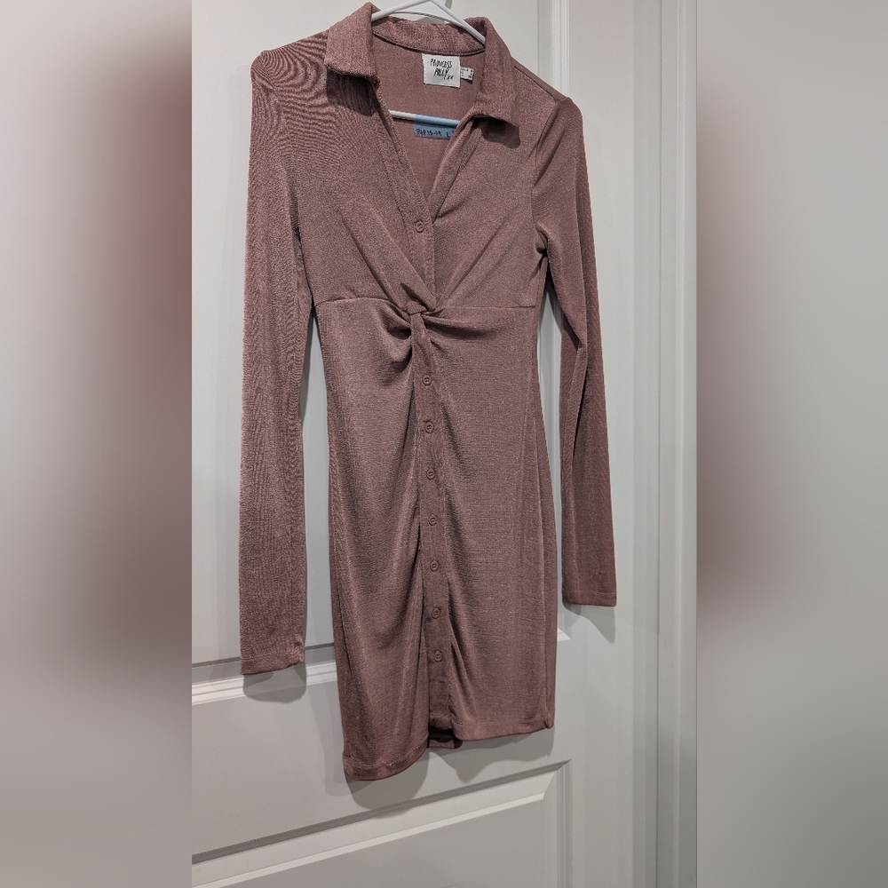 Princess Polly Dusty Rose Twist Front Long Sleeve Dress
